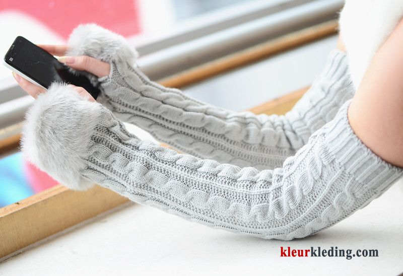 Wollen Halve Vinger Konijnenbont Dame Verlengen Winter Handschoen Mouw Dames