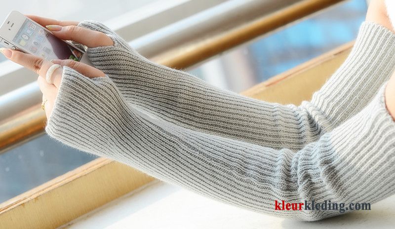 Wollen Halve Vinger Konijnenbont Dame Verlengen Winter Handschoen Mouw Dames