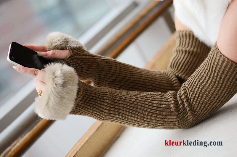 Wollen Halve Vinger Konijnenbont Dame Verlengen Winter Handschoen Mouw Dames