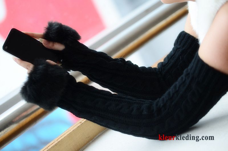 Wollen Halve Vinger Konijnenbont Dame Verlengen Winter Handschoen Mouw Dames