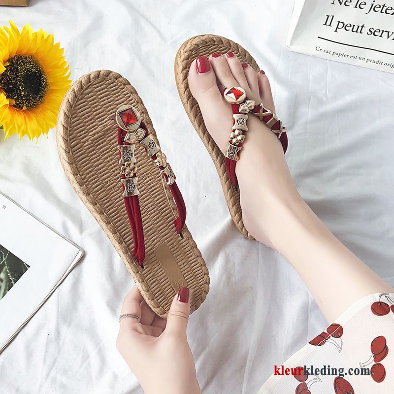 Zomer Schoenen Strand Vrouwen Slipper Gebreide Alle Wedstrijden Bovenkleding Dames Rood