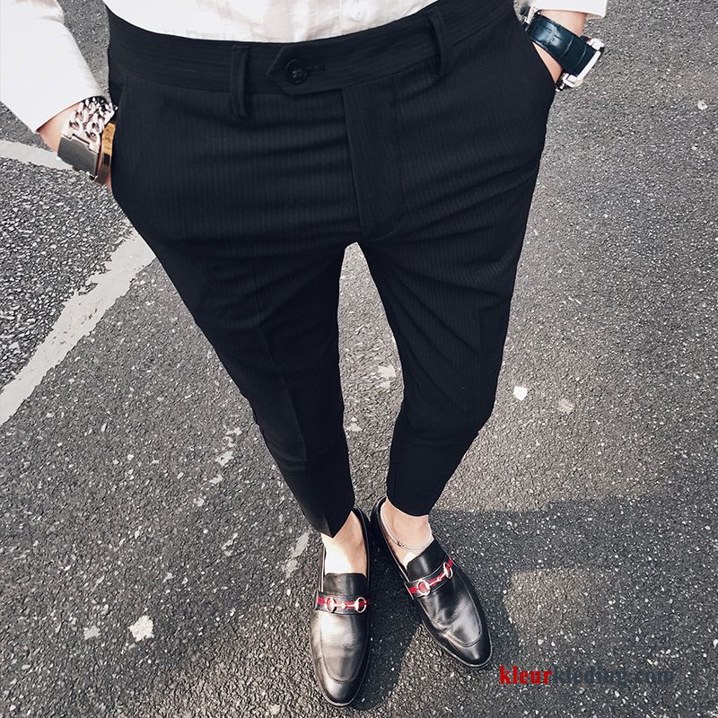 Zwart Grijs Casual Broek Streep Brits Mini Slim Fit Heren