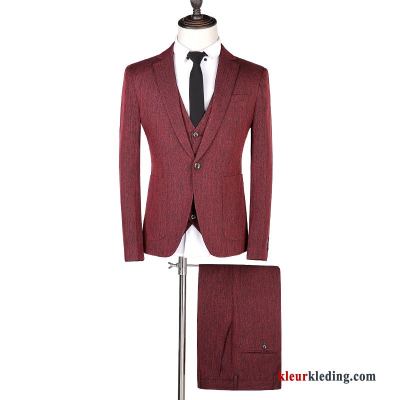 Avondjurk Casual Slim Fit Rood Heren Pak Geklede Mannelijk