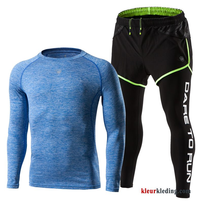 Blauw Heren Pak Skinny Winter Geschiktheid Ademende Sportkleding