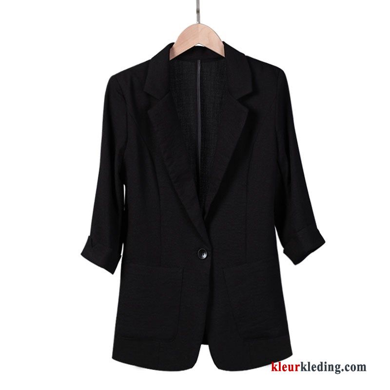 Blazer Dun Slim Fit Pak Jasje Dunne Zwart Katoen En Linnen Zomer Casual Dames