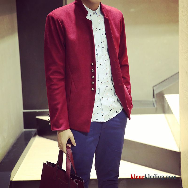 Blazer Rood Casual Pak Heren Jas Wol Trend Slim Fit Herfst