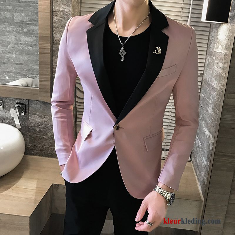 Blazer Trendy Merk Jas Jasje Slim Fit Herfst Rood Pak Roze Heren