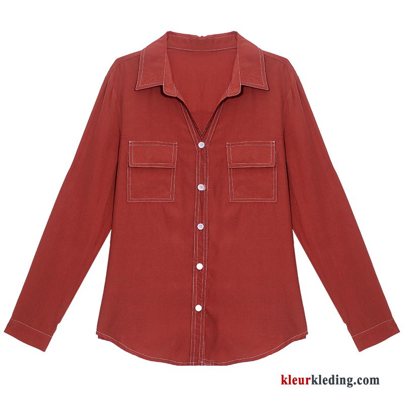 Dames Blouse Overhemd Mode Lange Mouwen Jasje Rood Nieuw Casual Herfst