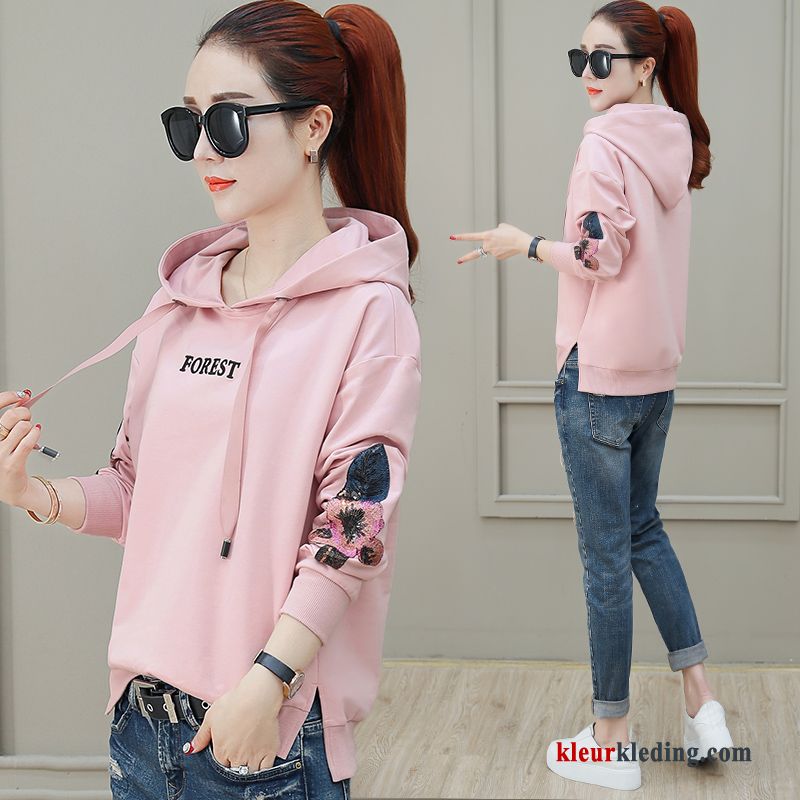 Dames Hoodie Roze Nieuw Lange Mouwen Herfst Jas Pullover Kort