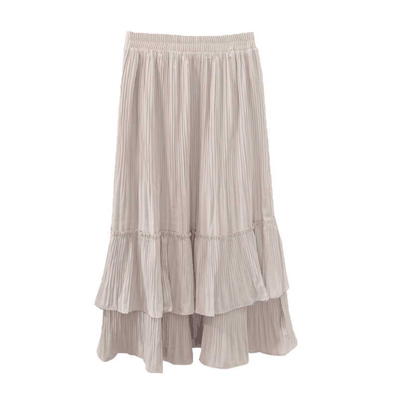 Dames Rok Jurk Lang Chiffon Zomer Hoge Taille Voorjaar Nieuw Geplooide Beige