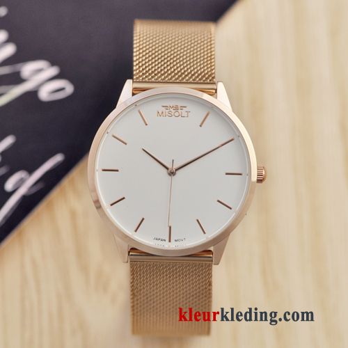 Dun Riem Mode Student Dames Heren Lovers Quartz Horloge Gouden