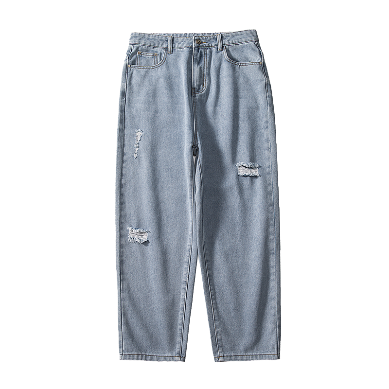 Gaten Spijkerbroek Jeans Trendy Merk Losse Rechtdoor Blauw Heren