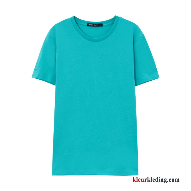 Heren Blauw Effen Kleur T-shirts Onderhemd Korte Mouw Trend Voorjaar Katoen