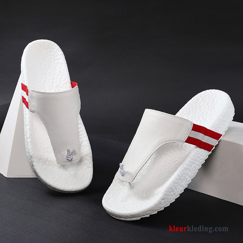 Heren Flip Flops Zomer Bovenkleding Antislip Slipper Zachte Zolen Trend Echt Leer Mannen Wit