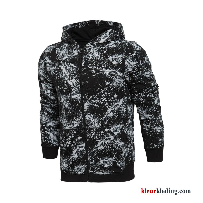 Heren Hoodie Jas Zwart Sportkleding Lange Mouwen Cardigan Mannelijk Breien