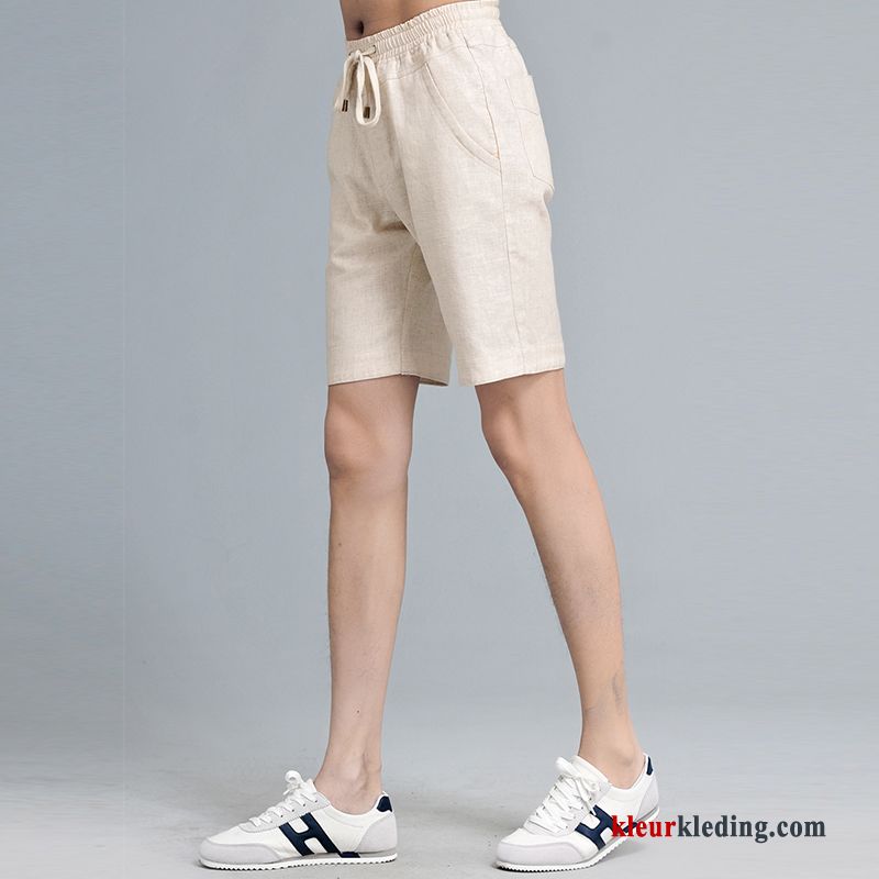 Heren Losse Casual Broek Khaki Groot Korte Broek Katoen En Linnen Zomer