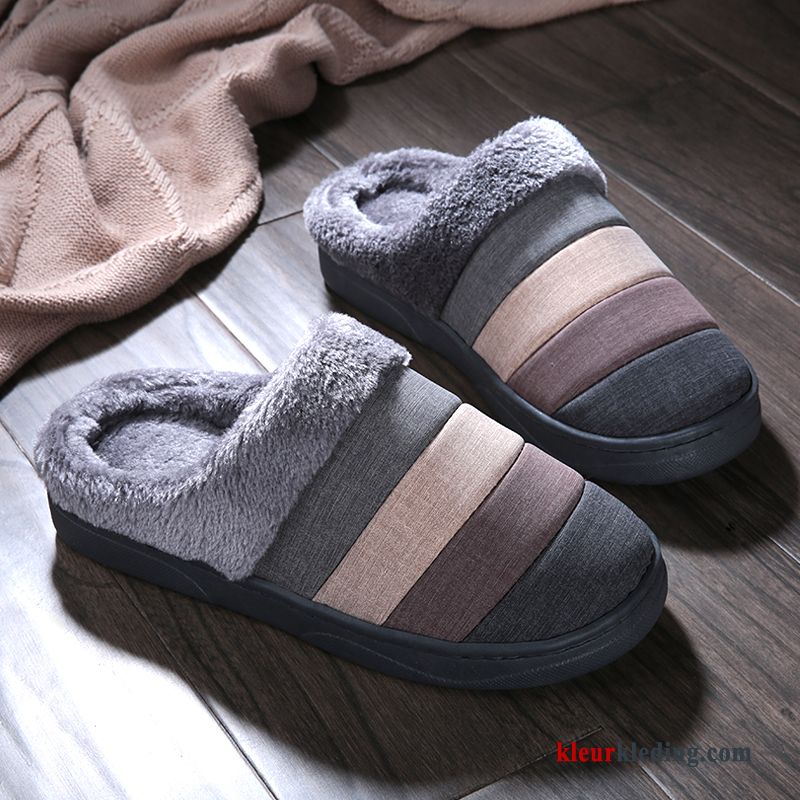 Heren Mannen Winter Lovers Slippers Schoenen Katoen Warm Zachte Zolen Grijs