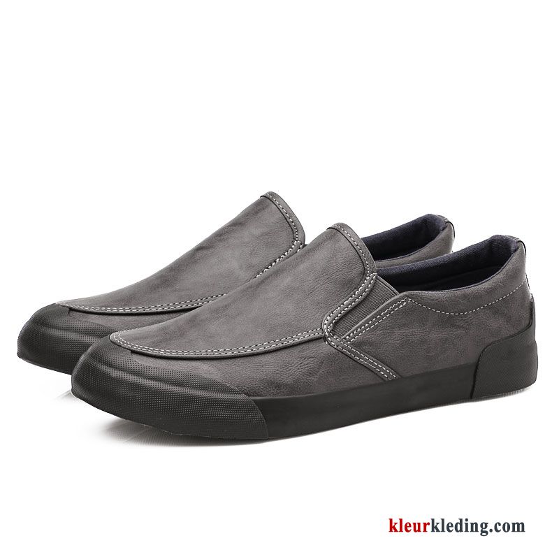 Heren Mocassins 2018 Bedrijf Leer Casual Skateboard Schoenen Mannen Slip On Alle Wedstrijden Zwart Grijs