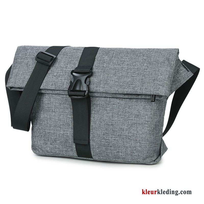 Heren Schoudertas Sport Schooltas Messenger Tas Grijs Canvas Jeugd Outdoor