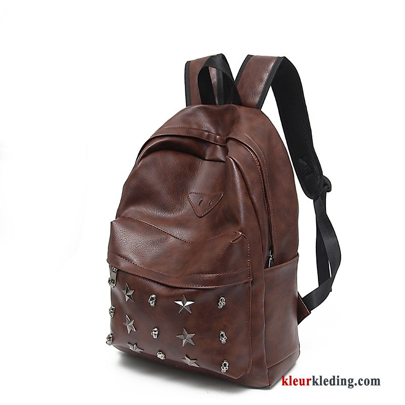 Heren Tas Casual Schooltas Klinknagel Mode Rugzak Bruin Brits