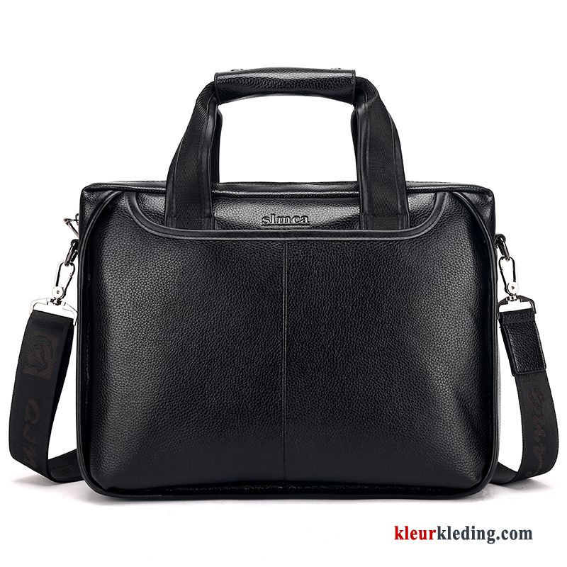 Heren Tas Zacht Leer Business Handtas Casual Aktetas Trend Zwart