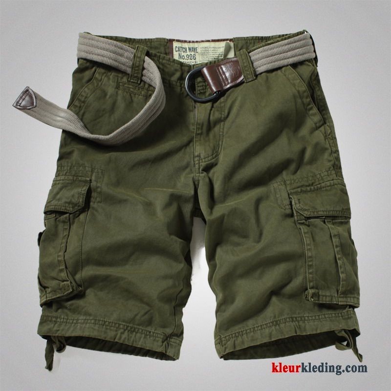 Heren Trend Rechtdoor Zomer Cargo Korte Broek Khaki Meer Zakken Casual