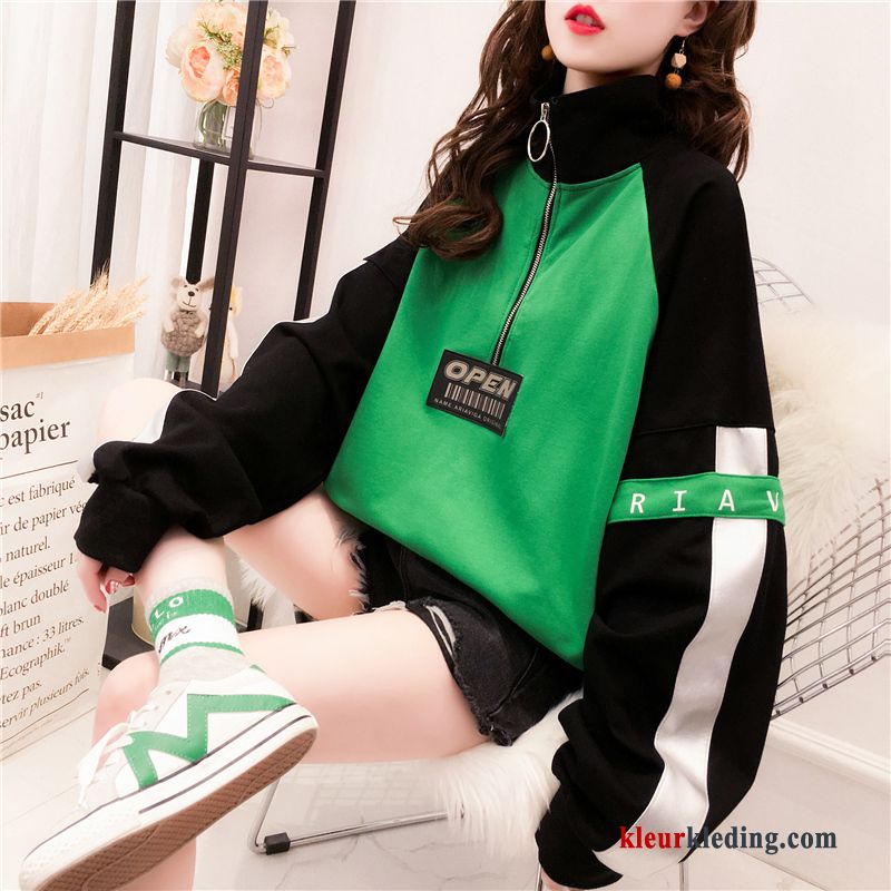 Hoodie Jasje Lange Mouwen Hoge Kraag Mini Vers Dames Groen Rood