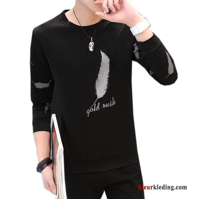 Jasje Heren Slim Fit Trend Herfst Zwart Mannelijk T-shirt Lange Mouw