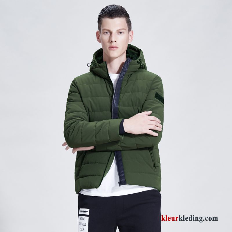 Kort Katoenen Jas Groen Hoodie Heren Mooi Winter Kleding Trend