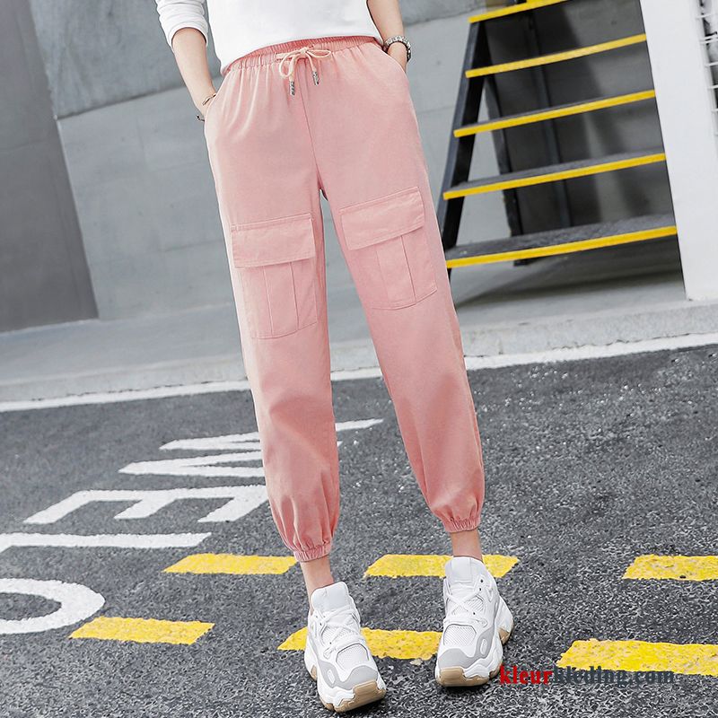 Losse Dunne Harlan Roze Cargo Broek Nieuw Rechtdoor Trend Dames