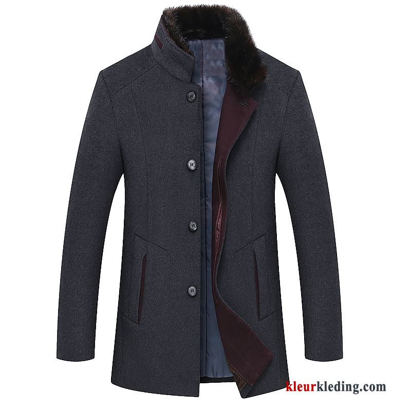 Mannelijk Wollen Doek Grijs Overjas Casual Trenchcoat Grote Maten Winter Heren