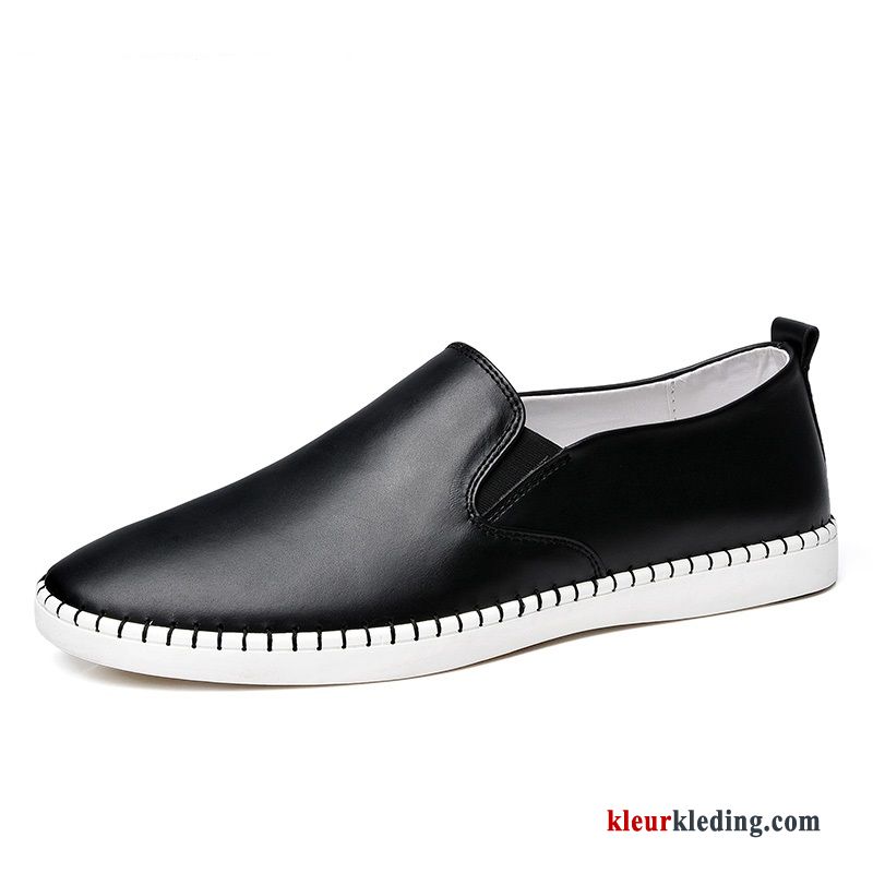 Mocassins Mannen Platte Zool Echt Leer Loafers Zomer Skateboard Schoenen Ademende Slip On Heren Zwart