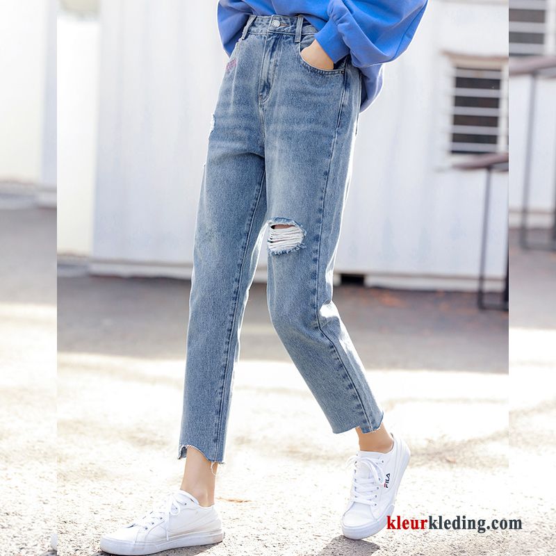 Nieuw Losse Blauw Spijkerbroek Jeans Dames Gaten Voorjaar Borduurwerk