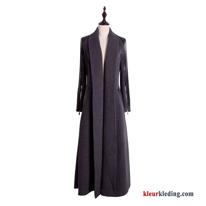 Nieuw Wol Jas Pu Winter Kleding Elegante Verbinding Lang Dames