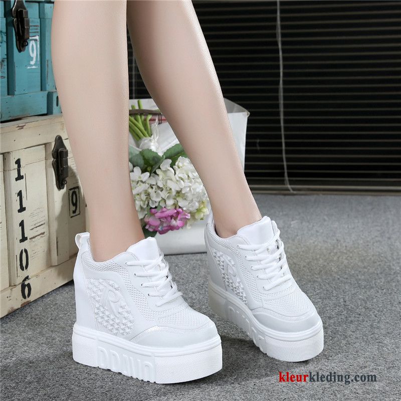 Platform Schoenen Plateauzool Schoenen Herfst Super Casual Leer Vrouwen Hoge Hakken Canvas Dames Wit