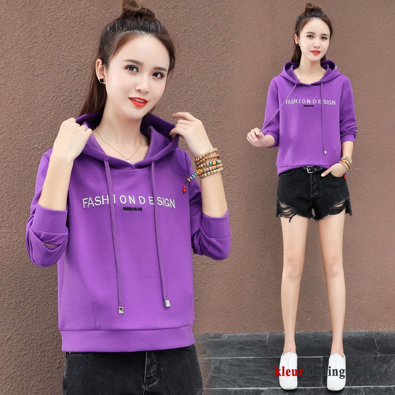 Pullover Hoodie Letter Voorjaar Dames Nieuw Purper Geborduurde