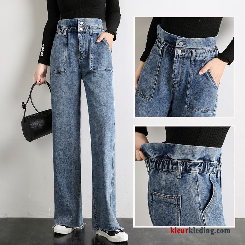 Rechtdoor Langs Hoge Broek Kant Rood Spijkerbroek Jeans Blauw Dames