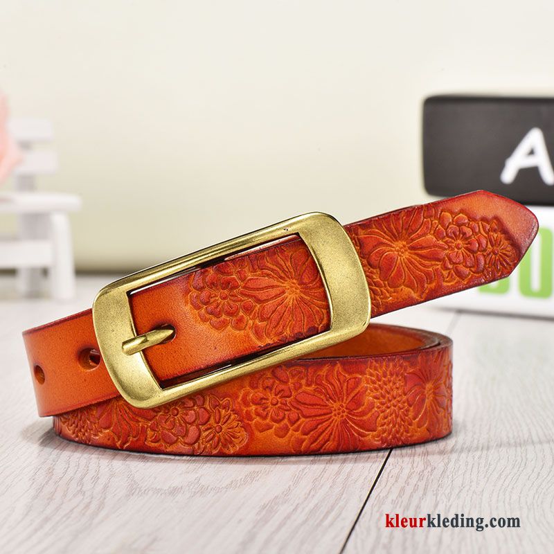 Riem Dames Casual Trend Leer Vintage Fijne Echt Leer Oranje Oranje Geel