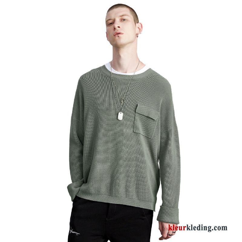 Ronde Hals Trend Heren Pullover Herfst Trui Mannelijk Groen