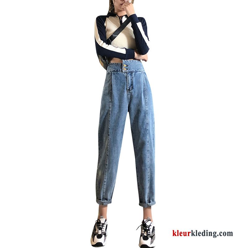 Rood Dames Losse Hoge Taille Spijkerbroek Jeans Blauw Dunne Herfst