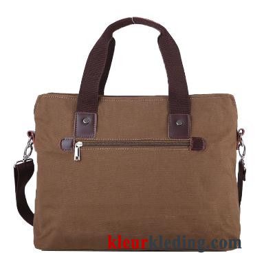 Schoudertas Aktetas Mini Bruin Vintage Canvas Handtas Business Messenger Tas Heren