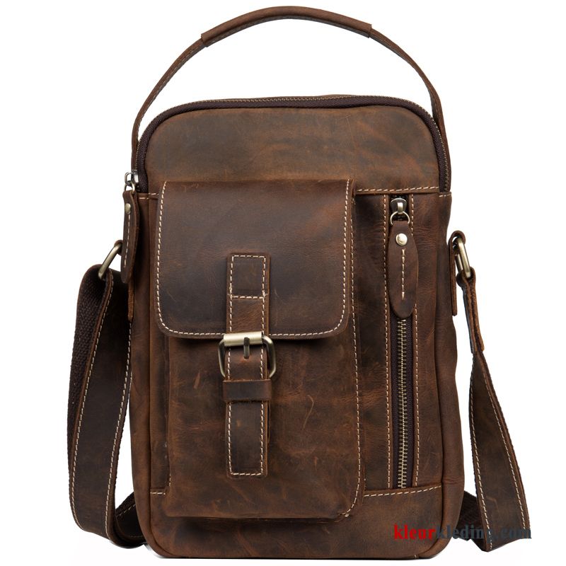 Schoudertas Leer Casual Met De Hand Messenger Tas Vintage Lederen Echt Leer Leren Handschoenen Heren Bruine