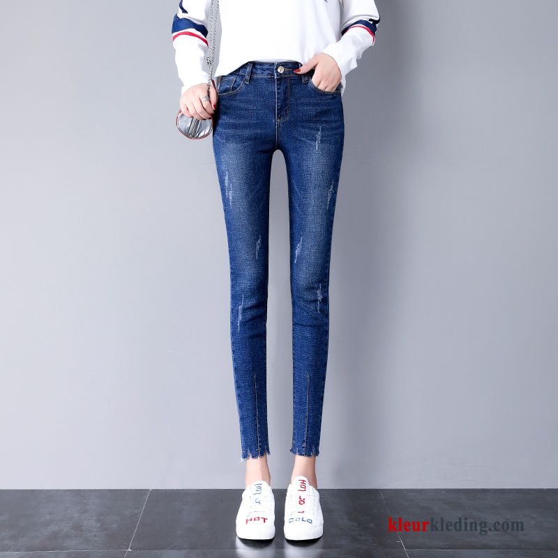 Skinny Potlood Broek Diepe Kleur Licht Mini Elastiek Blauw Spijkerbroek Jeans Dames