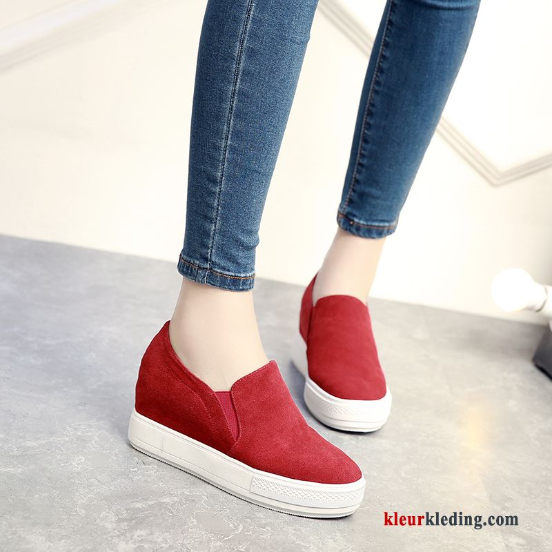 Sleehak Schoenen Sleehak Pluche Loafers Alle Wedstrijden Katoen Slip On Schoenen Vrouwen Dames Rood