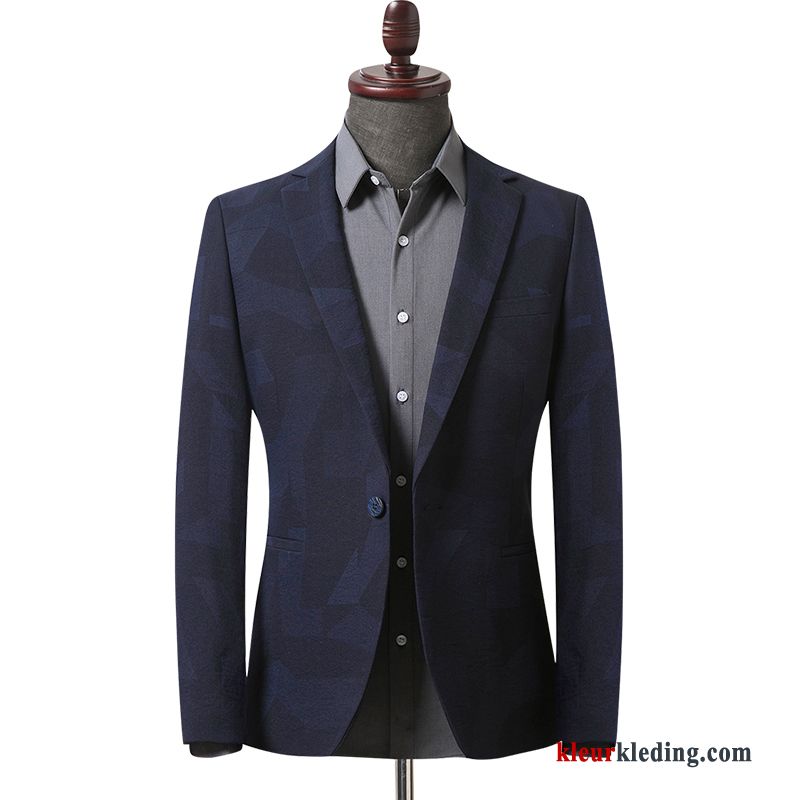 Slim Fit Voorjaar Nieuw Pak Heren Jeugd Blauw Blazer