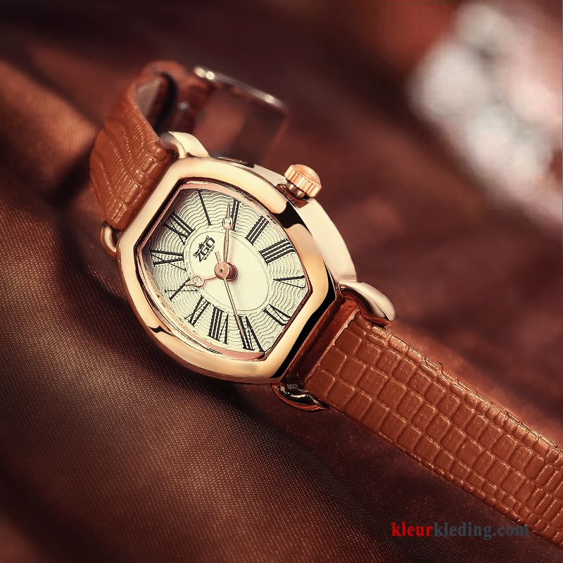 Student Casual Horloge Dames Eenvoudig Vintage Riem Trend Bruine