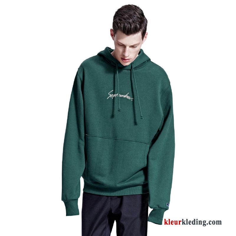 Student Heren Hoodie Letter Pullover Jas Groen Lovers