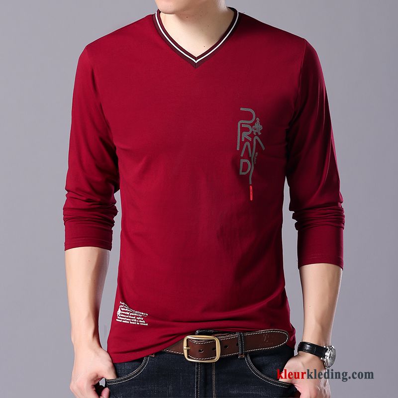 T-shirt Lange Mouw Onderhemd Mannelijk Rood Heren Jeugd Slim Fit Lange Mouwen Casual