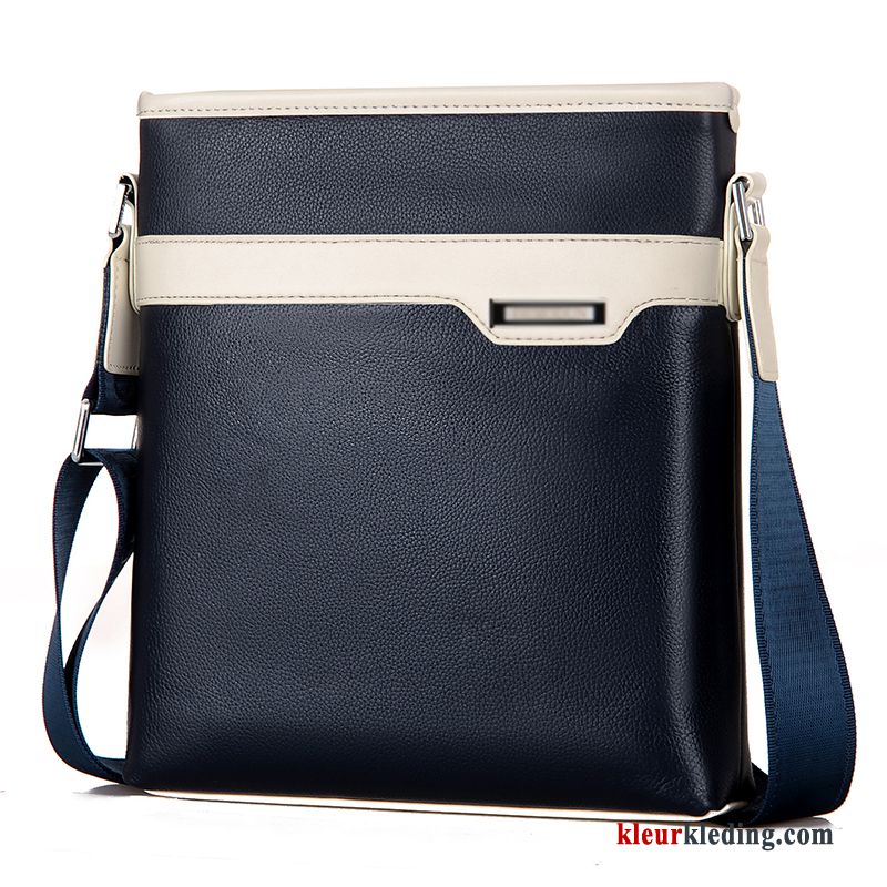 Verticaal Messenger Tas Casual Heren Schoudertas Rugzak Lederen Echt Leer Blauw