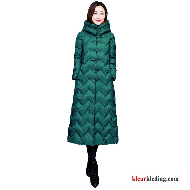 Warme Katoenen Jas Lange Comfortabele Lange Mouwen Groen Dames Winter